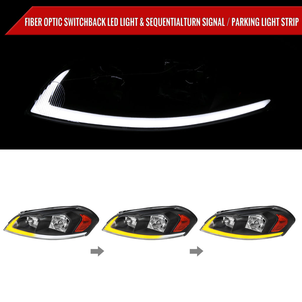 2006-2013 Chevrolet Impala / 2014-2016 Impala Limited / 2006-2007 Monte Carlo Switchback Sequential LED Bar Headlights (Matte Black Housing / Clear Lens)