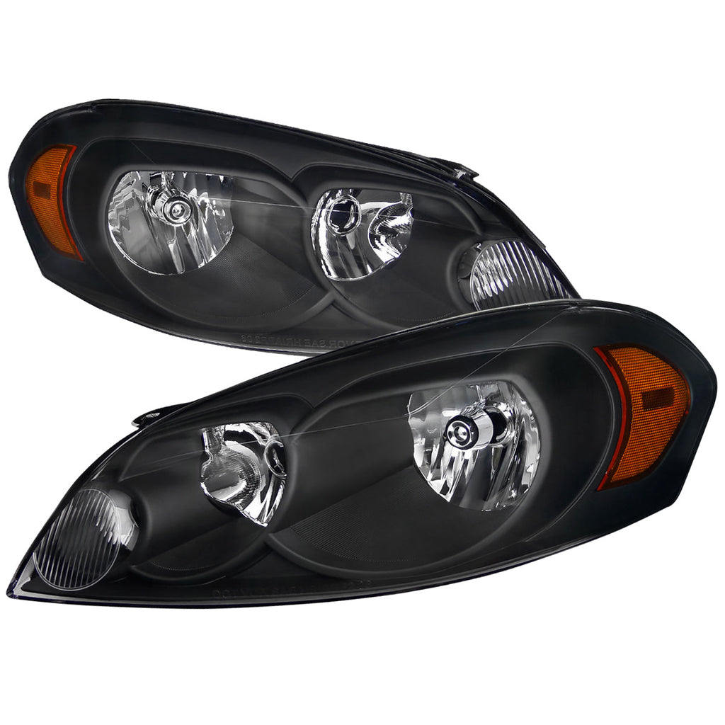 2006-2013 Chevrolet Impala / 2014-2016 Impala Limited / 2006-2007 Monte Carlo Crystal Headlights w/ Amber Reflectors (Matte Black Housing / Clear Lens)