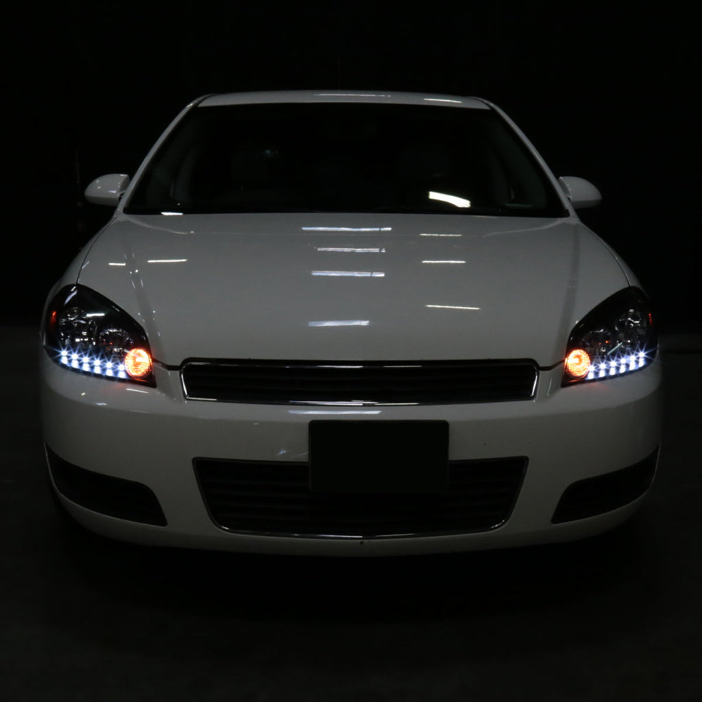 2006-2013 Chevrolet Impala / 2014-2015 Impala Limited / 2006-2007 Monte Carlo Crystal Headlights w/ LED Strip (Matte Black Housing / Clear Lens)