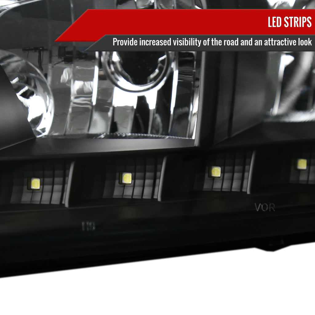 2006-2013 Chevrolet Impala / 2014-2015 Impala Limited / 2006-2007 Monte Carlo Crystal Headlights w/ LED Strip (Matte Black Housing / Clear Lens)