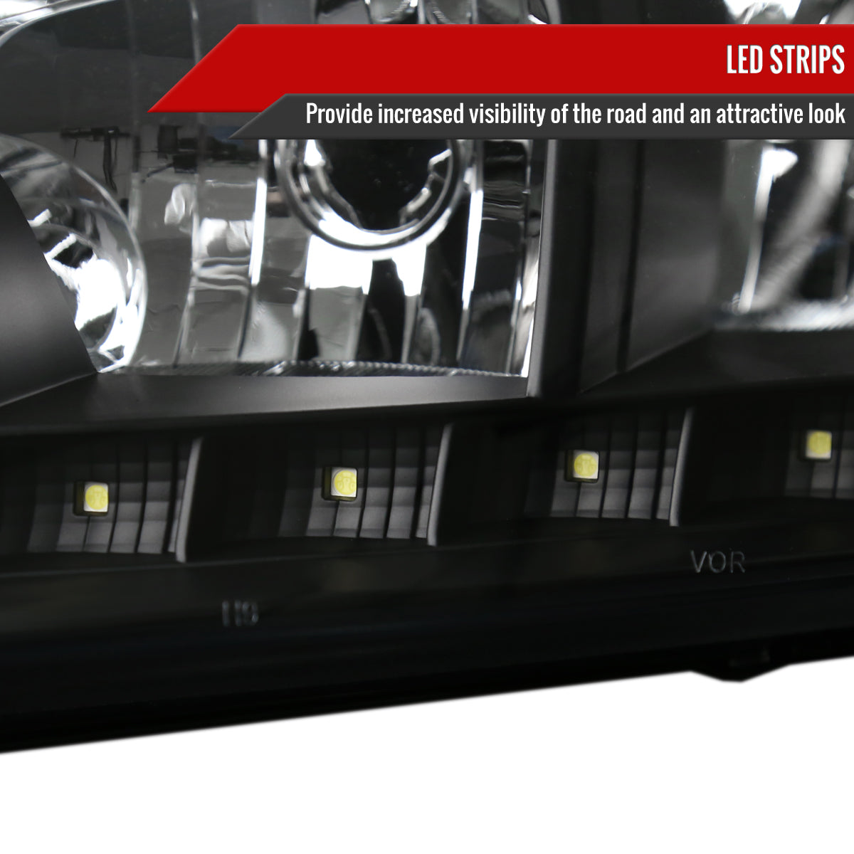2006-2013 Chevrolet Impala / 2014-2015 Impala Limited / 2006-2007 Monte Carlo Crystal Headlights w/ LED Strip (Matte Black Housing / Clear Lens)