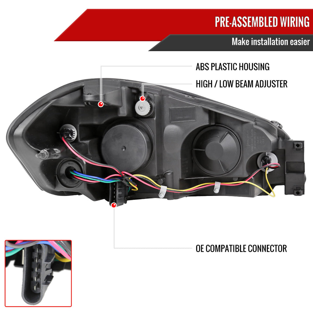 2006-2013 Chevrolet Impala / 2014-2015 Impala Limited / 2006-2007 Monte Carlo Crystal Headlights w/ LED Strip (Matte Black Housing / Clear Lens)