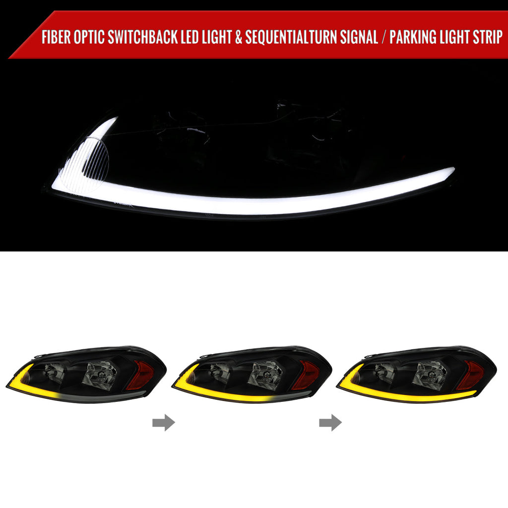 2006-2013 Chevrolet Impala / 2014-2016 Impala Limited / 2006-2007 Monte Carlo Switchback Sequential LED Bar Headlights (Matte Black Housing / Smoked Lens)