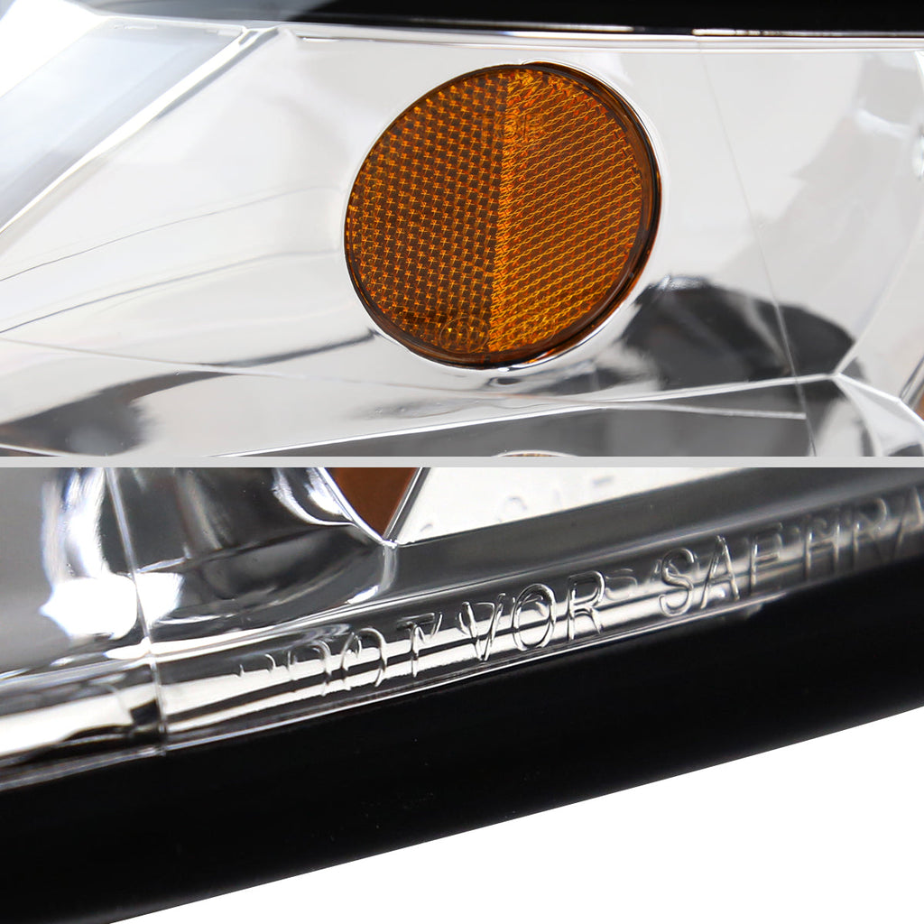 1999-2004 Ford Mustang New Edge LED Bar Factory Style Headlights with Amber Reflector (Chrome Housing / Clear Lens)