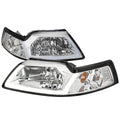 1999-2004 Ford Mustang New Edge LED Bar Factory Style Headlights with Amber Reflector (Chrome Housing / Clear Lens)