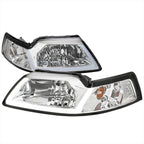 1999-2004 Ford Mustang New Edge LED Bar Factory Style Headlights with Amber Reflector (Chrome Housing / Clear Lens)