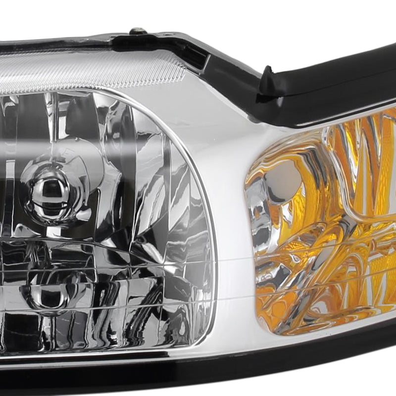 1999-2004 Ford Mustang New Edge Factory Style Headlights w/ Amber Reflectors (Chrome Housing / Clear Lens)