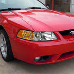 1999-2004 Ford Mustang New Edge Factory Style Headlights w/ Amber Reflectors (Chrome Housing / Clear Lens)