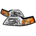 1999-2004 Ford Mustang New Edge Factory Style Headlights w/ Amber Reflectors (Chrome Housing / Clear Lens)