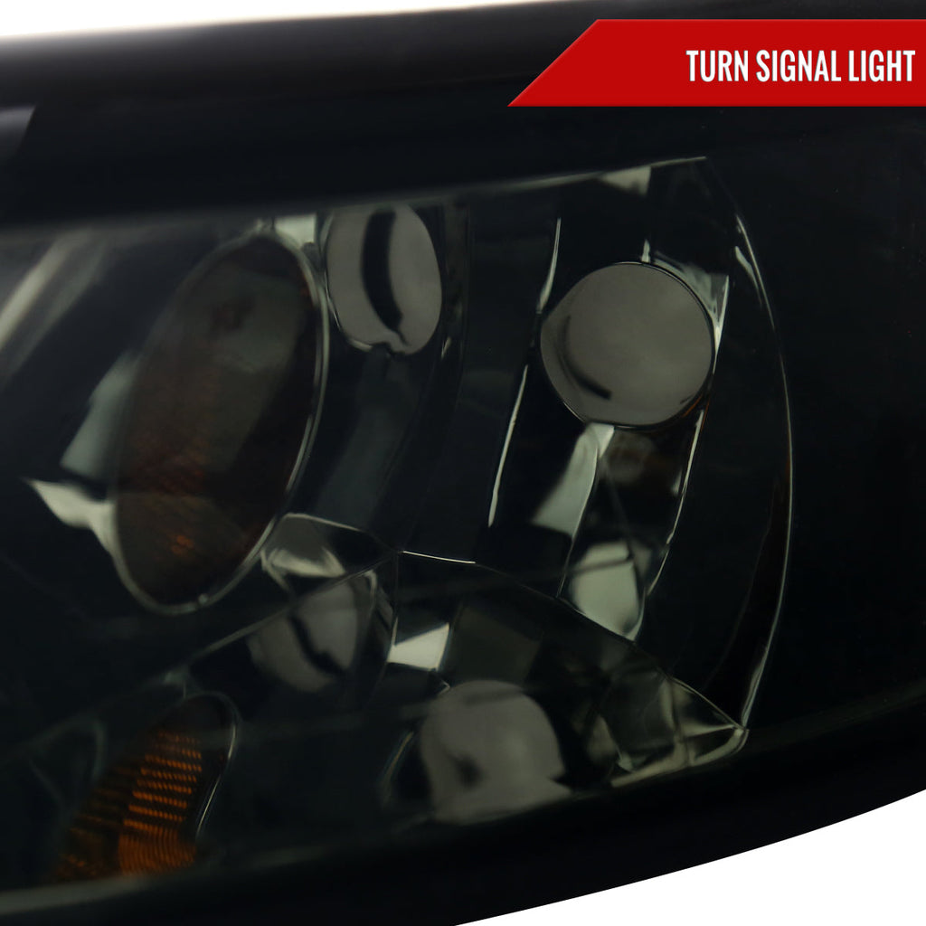 1999-2004 Ford Mustang New Edge LED Bar Factory Style Headlights with Amber Reflector (Chrome Housing / Smoked Lens)