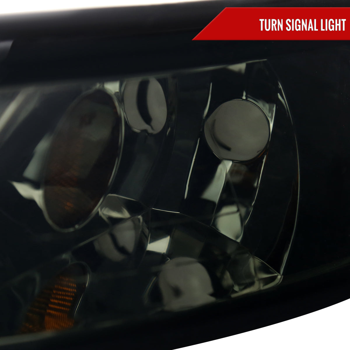 1999-2004 Ford Mustang New Edge LED Bar Factory Style Headlights with Amber Reflector (Chrome Housing / Smoked Lens)