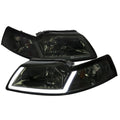 1999-2004 Ford Mustang New Edge LED Bar Factory Style Headlights with Amber Reflector (Chrome Housing / Smoked Lens)