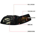 1999-2004 Ford Mustang New Edge Factory Style Headlights w/ Amber Reflectors (Chrome Housing / Smoked Lens)