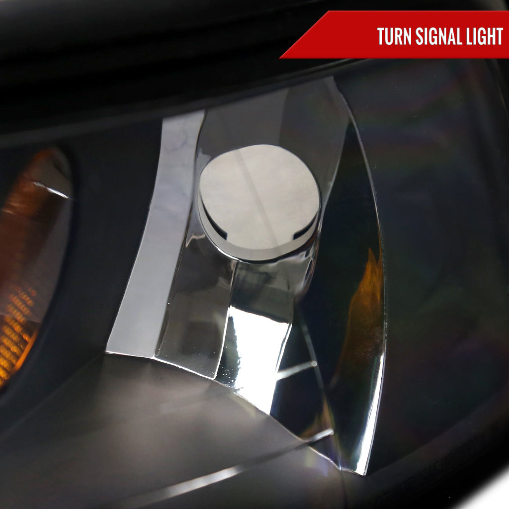 1999-2004 Ford Mustang New Edge LED Bar Factory Style Headlights with Amber Reflector (Matte Black Housing / Clear Lens)