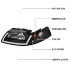 1999-2004 Ford Mustang New Edge LED Bar Factory Style Headlights with Amber Reflector (Matte Black Housing / Clear Lens)