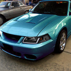 1999-2004 Ford Mustang New Edge LED Bar Factory Style Headlights with Amber Reflector (Matte Black Housing / Clear Lens)