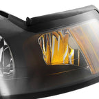 1999-2004 Ford Mustang New Edge Factory Style Headlights w/ Amber Reflectors (Matte Black Housing / Clear Lens)
