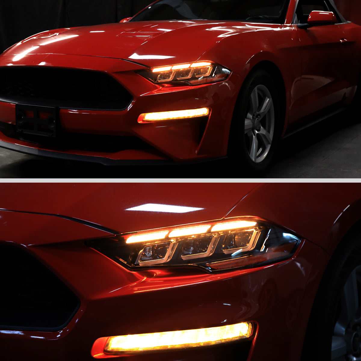 2018-2023 Ford Mustang S550 Full LED Projector Headlights Switchback Sequential with Start-Up Animation (Glossy Black Housing / Clear Lens)