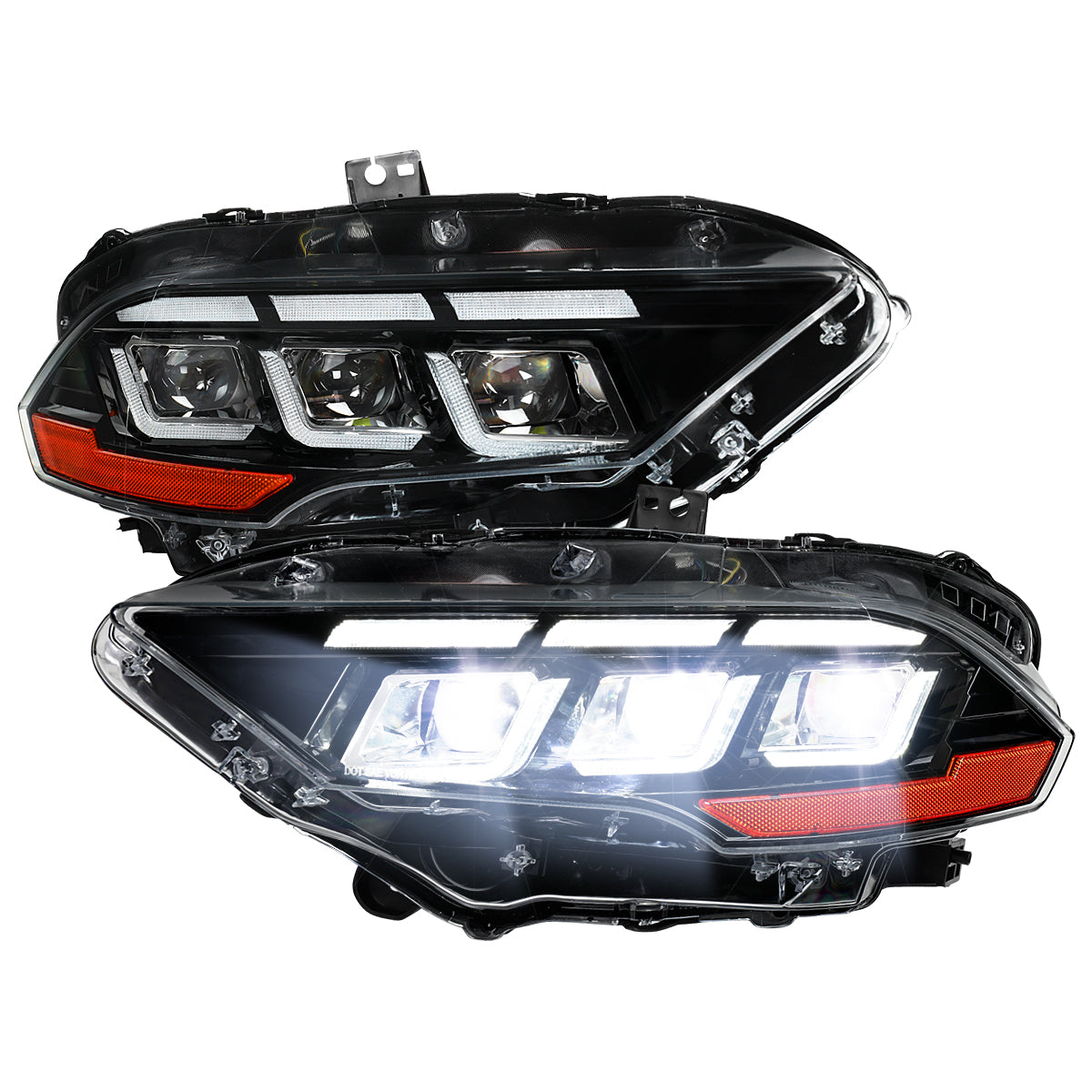 2018-2023 Ford Mustang S550 Full LED Projector Headlights Switchback Sequential with Start-Up Animation (Glossy Black Housing / Clear Lens)