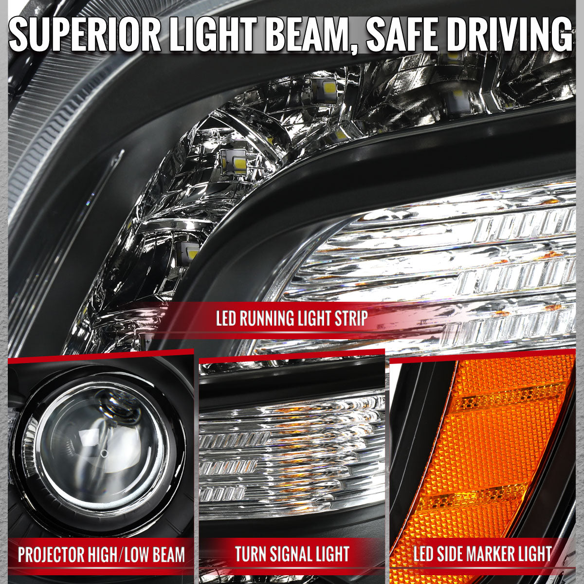 2011-2014 Chrysler 300 Projector Headlights LED DRL w/ Amber Turn Signal (Matte Black Housing / Clear Lens)