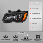 2011-2014 Chrysler 300 Projector Headlights LED DRL w/ Amber Turn Signal (Matte Black Housing / Clear Lens)