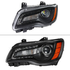 2011-2014 Chrysler 300 Projector Headlights LED DRL w/ Amber Turn Signal (Matte Black Housing / Clear Lens)