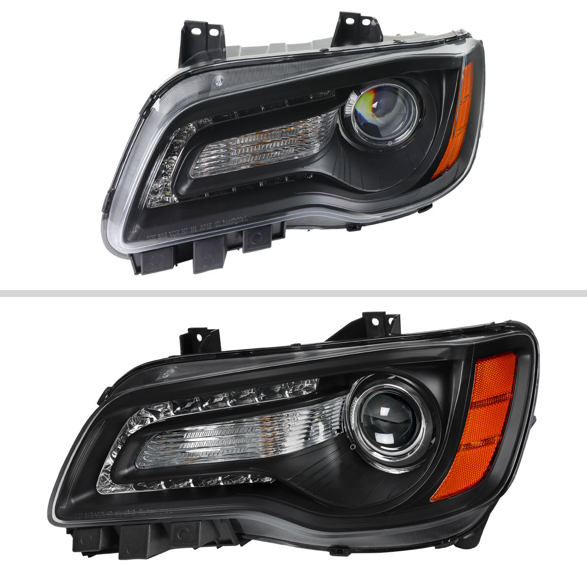 2011-2014 Chrysler 300 Projector Headlights LED DRL w/ Amber Turn Signal (Matte Black Housing / Clear Lens)