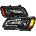 2011-2014 Chrysler 300 Projector Headlights LED DRL w/ Amber Turn Signal (Matte Black Housing / Clear Lens)