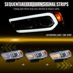 2011-2014 Dodge Charger LD Projector Headlights w/ LED DRL Light Strip Sequential Turn Signal and Side Marker (Chrome Housing / Clear Lens)