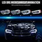 2011-2014 Dodge Charger LD Projector Headlights w/ LED DRL Light Strip Sequential Turn Signal and Side Marker (Chrome Housing / Clear Lens)