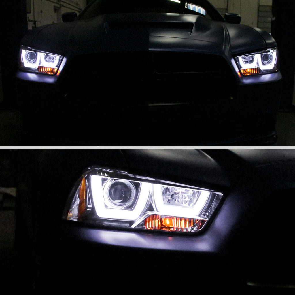 2011-2014 Dodge Charger LD Dual LED U-Bar Projector Headlights (Chrome Housing / Clear Lens)