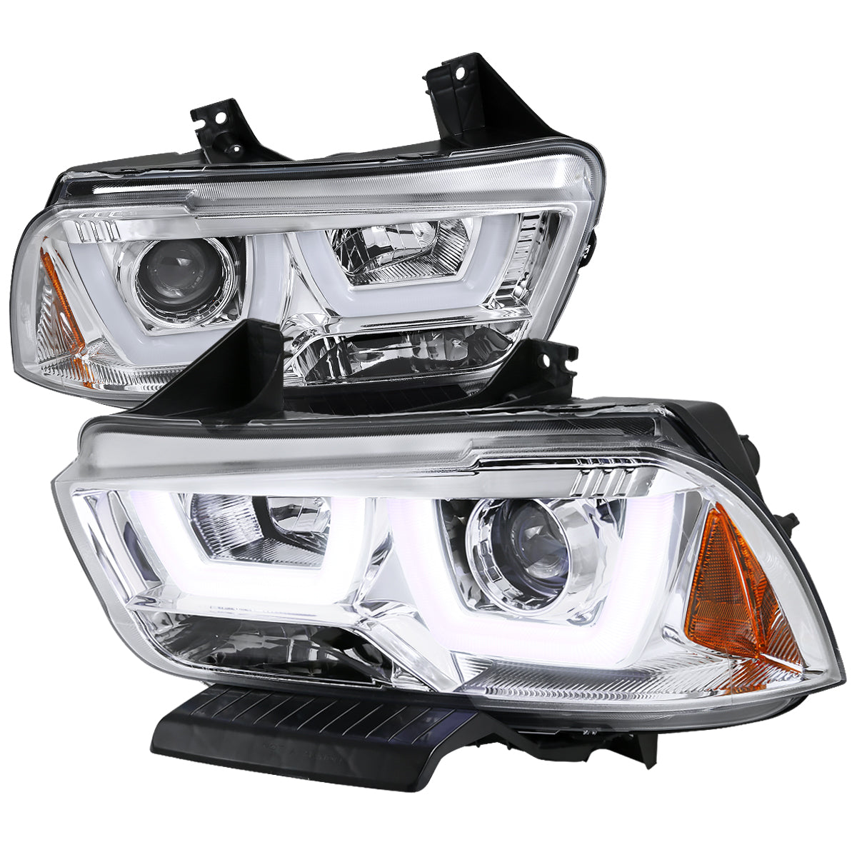 2011-2014 Dodge Charger LD Dual LED U-Bar Projector Headlights (Chrome Housing / Clear Lens)