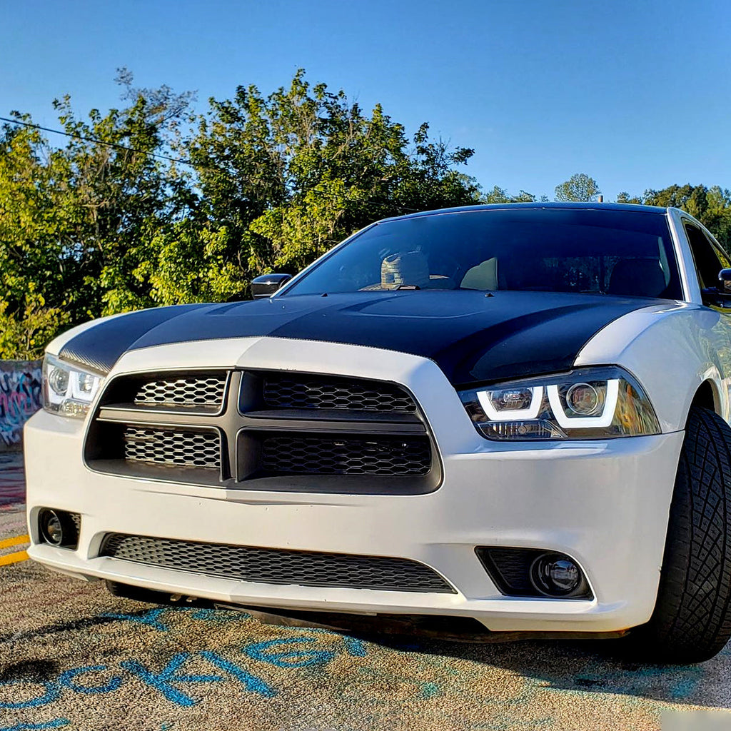 2011-2014 Dodge Charger LD Dual LED U-Bar Projector Headlights (Jet Black Housing / Clear Lens)