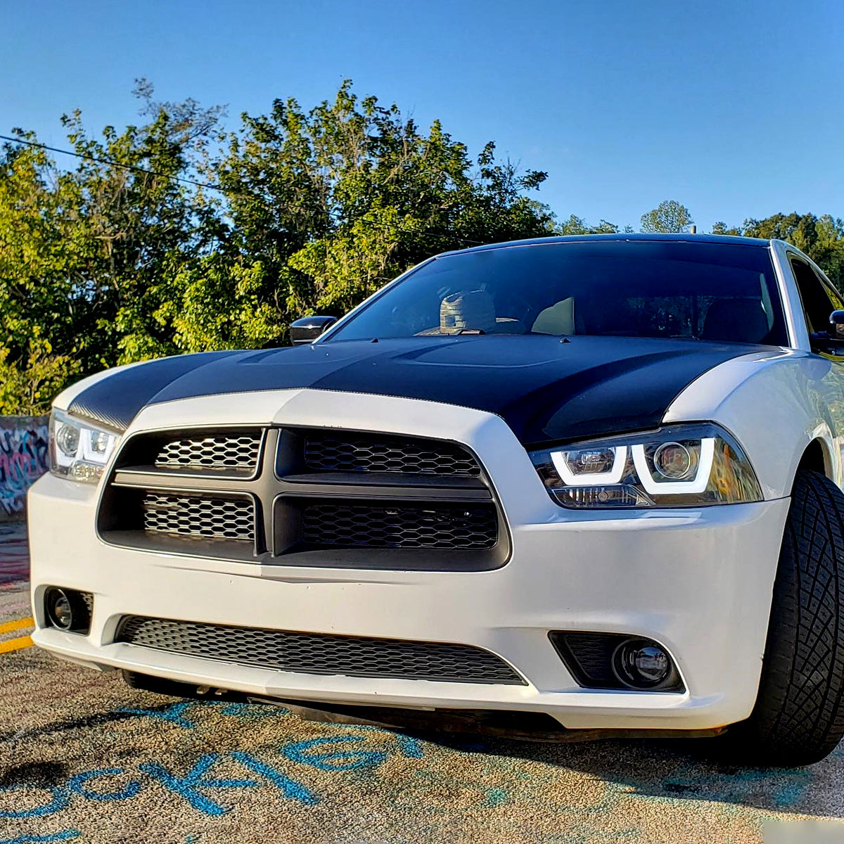 2011-2014 Dodge Charger LD Dual LED U-Bar Projector Headlights (Jet Black Housing / Clear Lens)