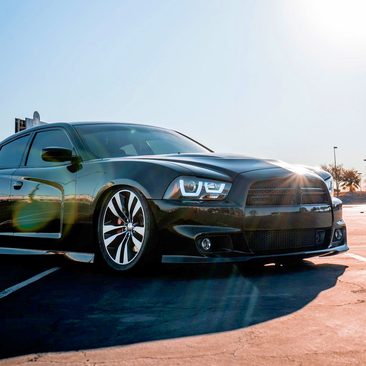 2011-2014 Dodge Charger LD Dual LED U-Bar Projector Headlights (Jet Black Housing / Clear Lens)
