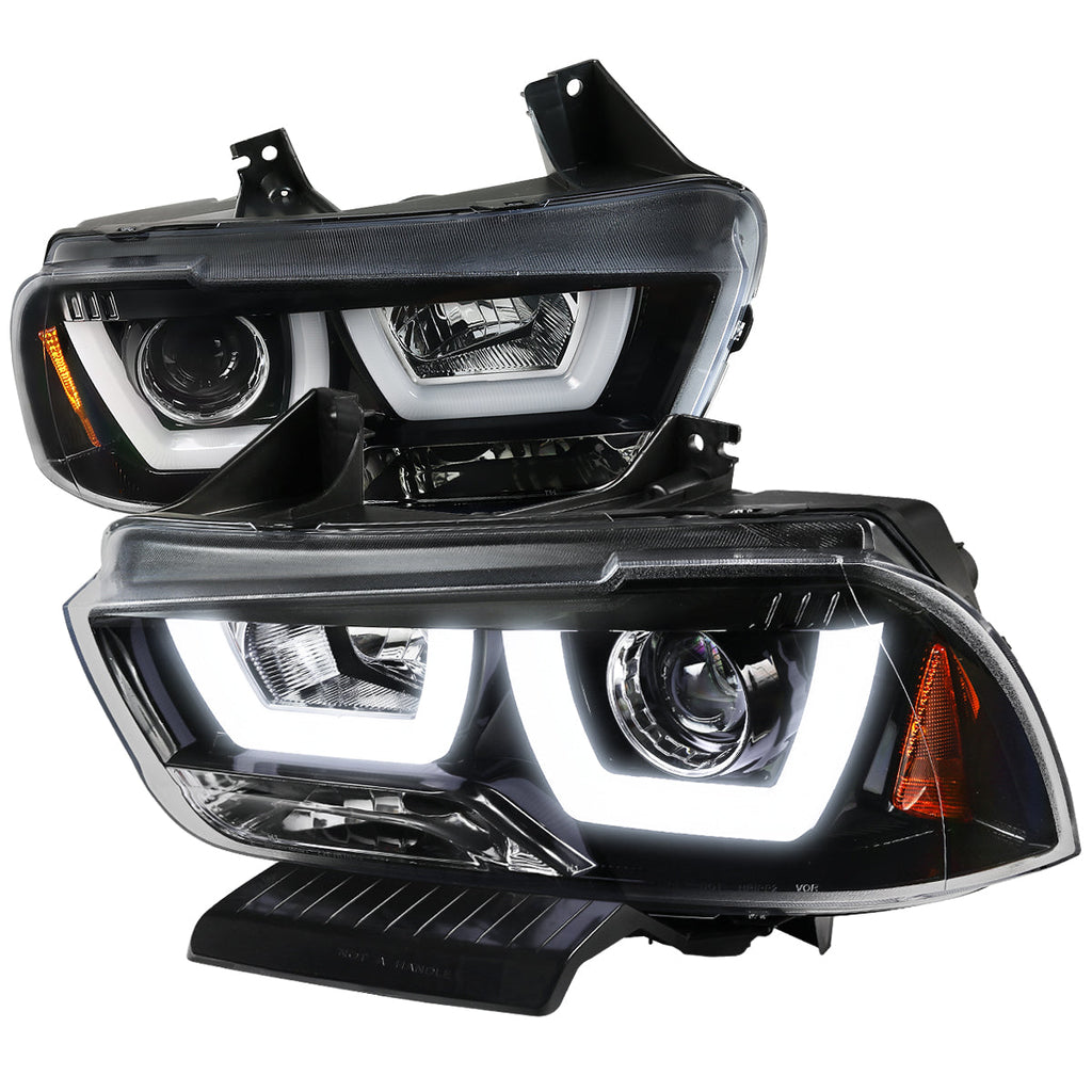 2011-2014 Dodge Charger LD Dual LED U-Bar Projector Headlights (Jet Black Housing / Clear Lens)