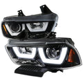 2011-2014 Dodge Charger LD Dual LED U-Bar Projector Headlights (Jet Black Housing / Clear Lens)