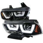 2011-2014 Dodge Charger LD Dual LED U-Bar Projector Headlights (Jet Black Housing / Clear Lens)