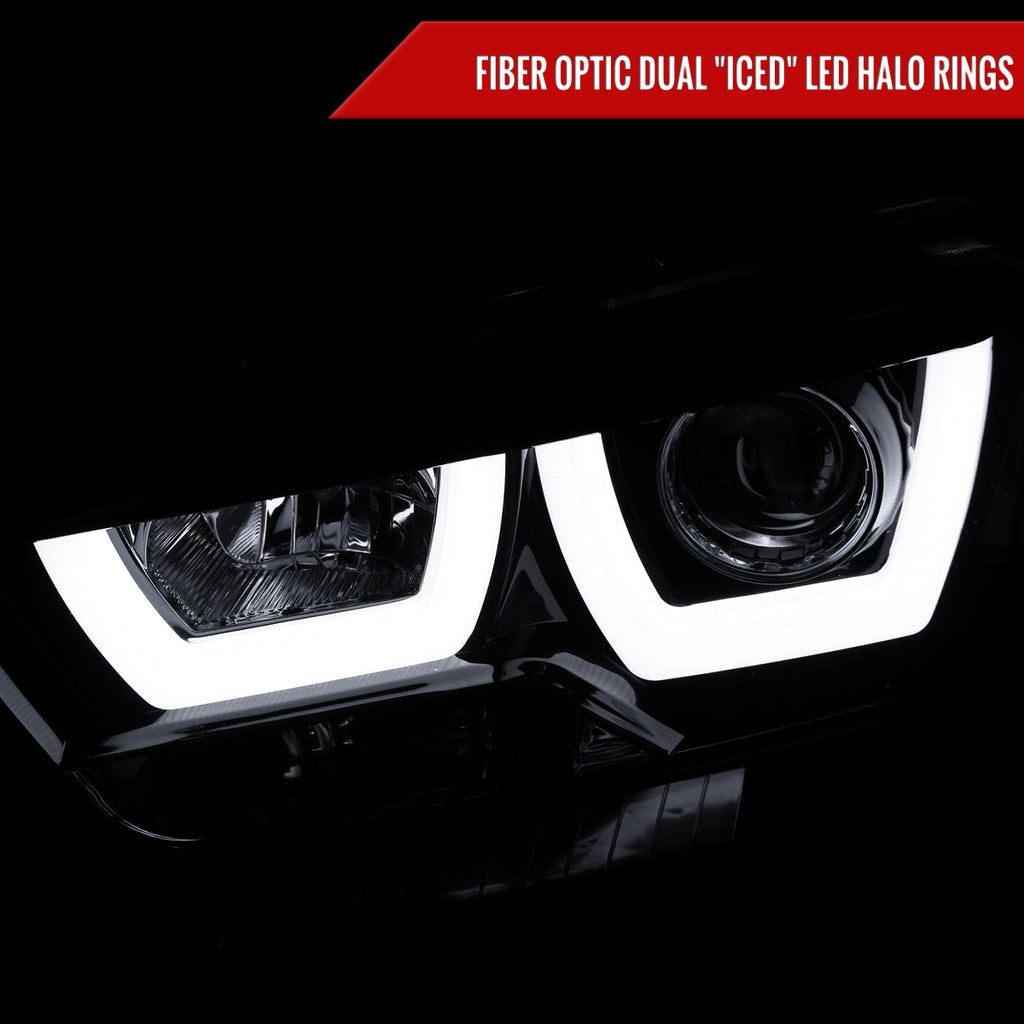 2011-2014 Dodge Charger LD Dual LED U-Bar Projector Headlights (Glossy Black Housing / Smoked Lens)