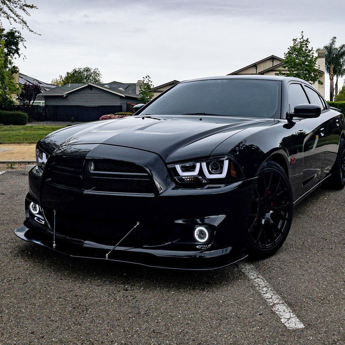 2011-2014 Dodge Charger LD Dual LED U-Bar Projector Headlights (Glossy Black Housing / Smoked Lens)