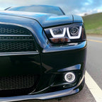 2011-2014 Dodge Charger LD Dual LED U-Bar Projector Headlights (Glossy Black Housing / Smoked Lens)