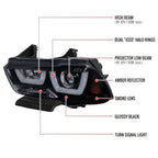 2011-2014 Dodge Charger LD Dual LED U-Bar Projector Headlights (Glossy Black Housing / Smoked Lens)