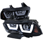 2011-2014 Dodge Charger LD Dual LED U-Bar Projector Headlights (Glossy Black Housing / Smoked Lens)