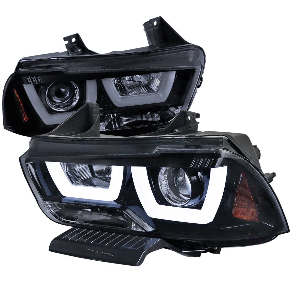 2011-2014 Dodge Charger LD Dual LED U-Bar Projector Headlights (Glossy Black Housing / Smoked Lens)