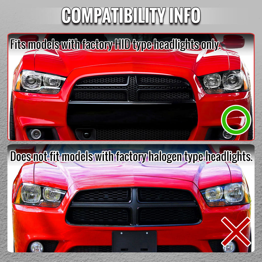 2011-2014 Dodge Charger LD HID Projector Headlights w/ LED DRL Light Strip Sequential Turn Signal and Side Marker (Chrome Housing / Clear Lens)