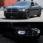 2011-2014 Dodge Charger LD HID Projector Headlights w/ LED DRL Light Strip Sequential Turn Signal and Side Marker (Chrome Housing / Clear Lens)