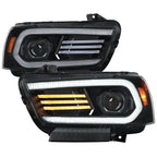 2011-2014 Dodge Charger LD Projector Headlights w/ LED DRL Light Strip Sequential Turn Signal and Side Marker (Black Housing / Clear Lens)