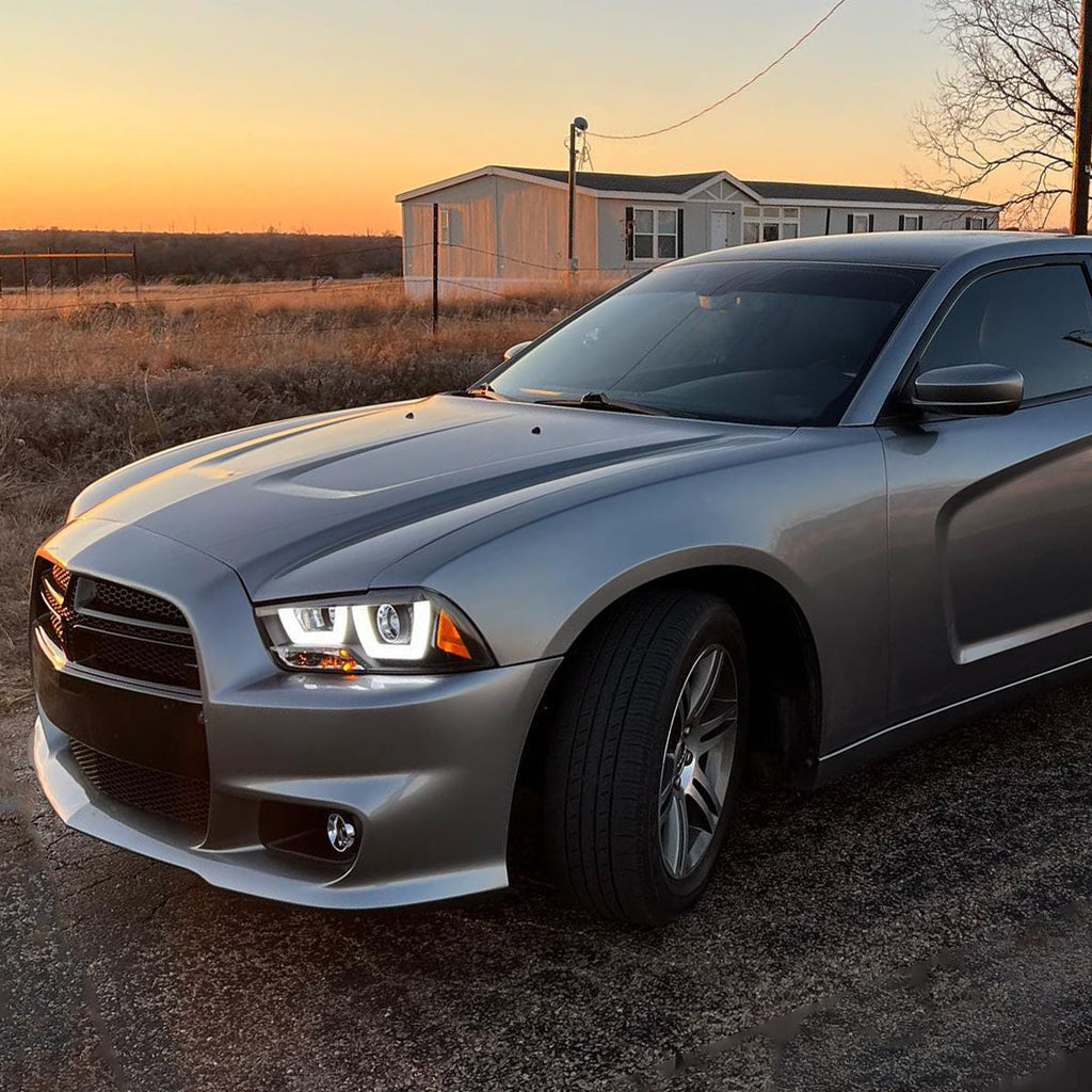 2011-2014 Dodge Charger LD Dual Halo Projector Headlights (Matte Black Housing / Clear Lens)