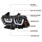 2011-2014 Dodge Charger LD Dual Halo Projector Headlights (Matte Black Housing / Clear Lens)
