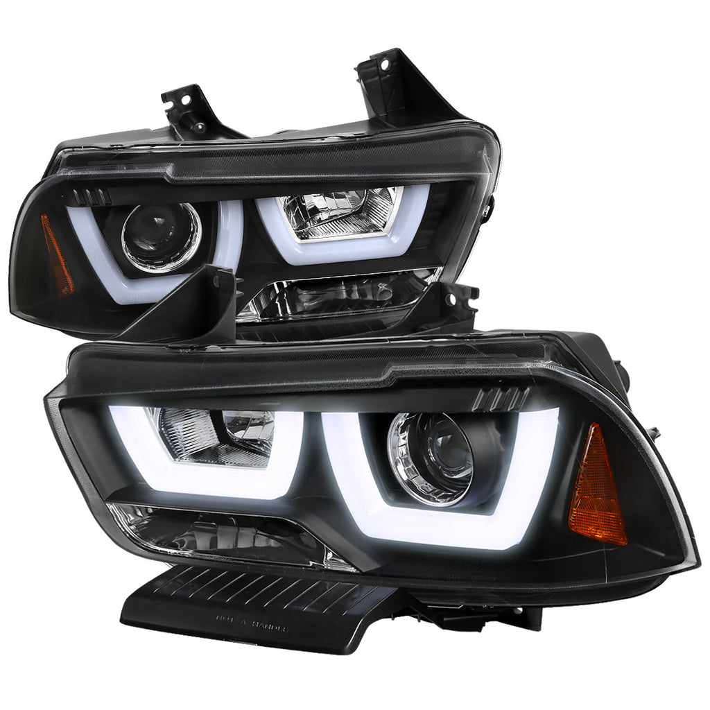 2011-2014 Dodge Charger LD Dual Halo Projector Headlights (Matte Black Housing / Clear Lens)